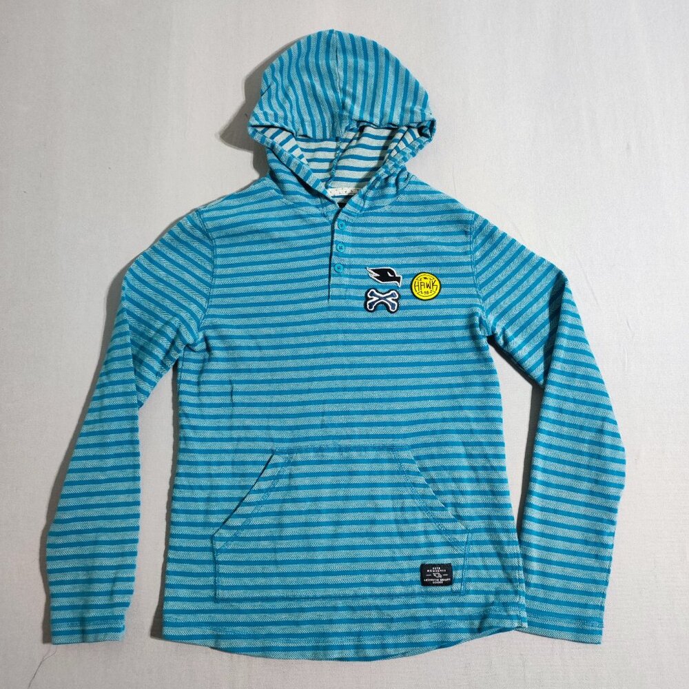 Tony Hawk skatboarder pullover hoodie boys size XL (14-16) blue stripes pattern